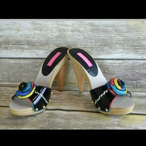 Betsey Johnson Color Block Platform Slides. 8m